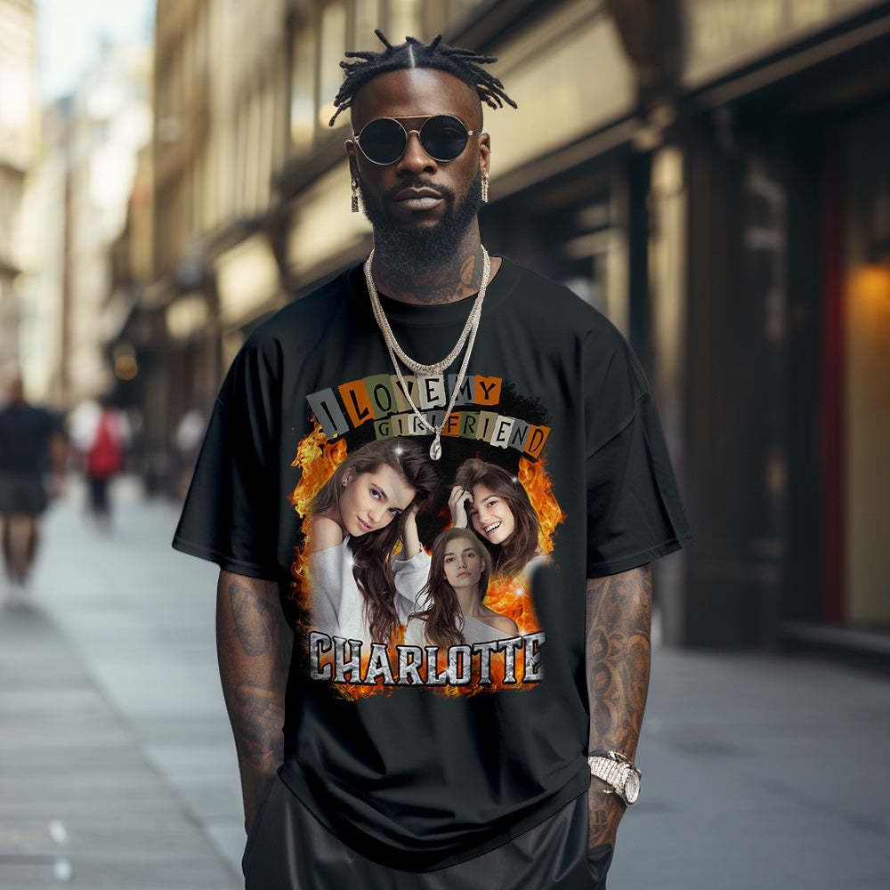 T-shirt Vintage Personnalisé J'aime Ma Chemise De Petite Amie Chemise De Nom Personnalisée Avec Photo - VisageChaussettes