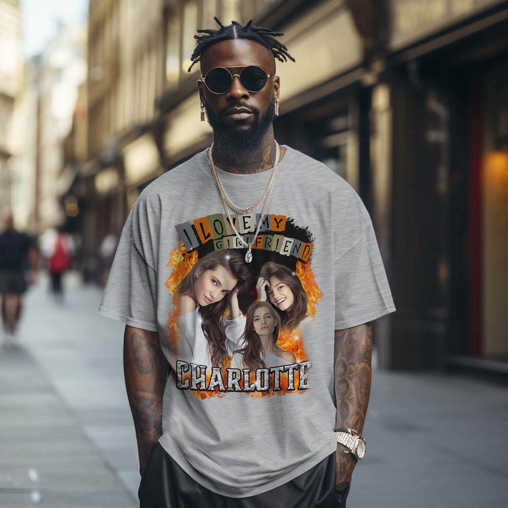 T-shirt Vintage Personnalisé J'aime Ma Chemise De Petite Amie Chemise De Nom Personnalisée Avec Photo - VisageChaussettes