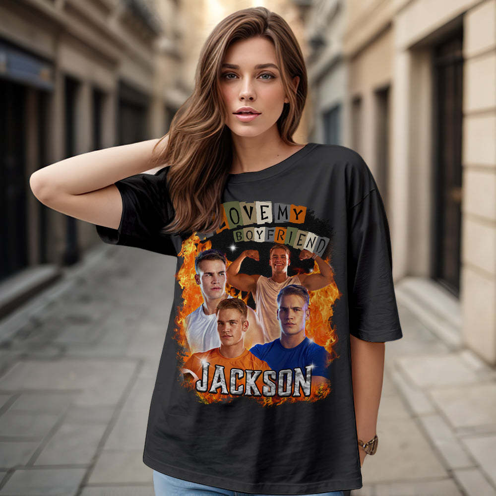 T-shirt Vintage Personnalisé J'aime Ma Chemise De Petite Amie Chemise De Nom Personnalisée Avec Photo - VisageChaussettes