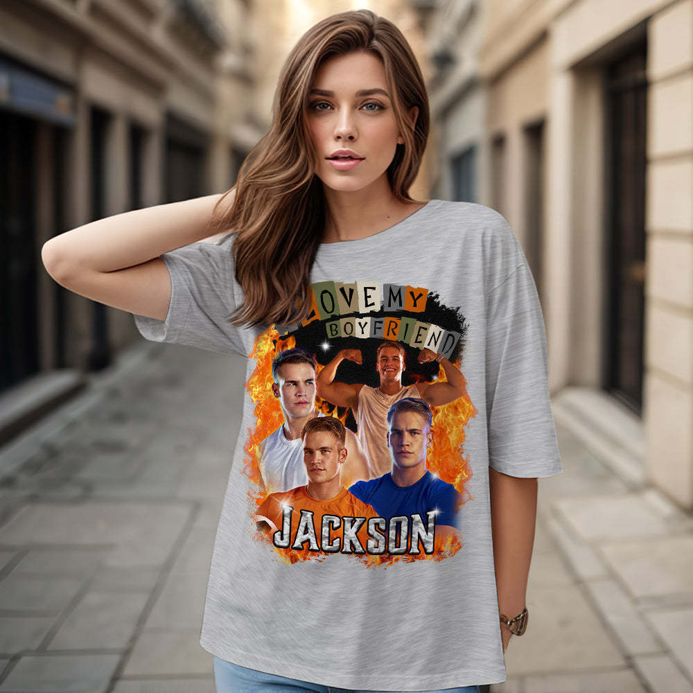 T-shirt Vintage Personnalisé J'aime Ma Chemise De Petite Amie Chemise De Nom Personnalisée Avec Photo - VisageChaussettes