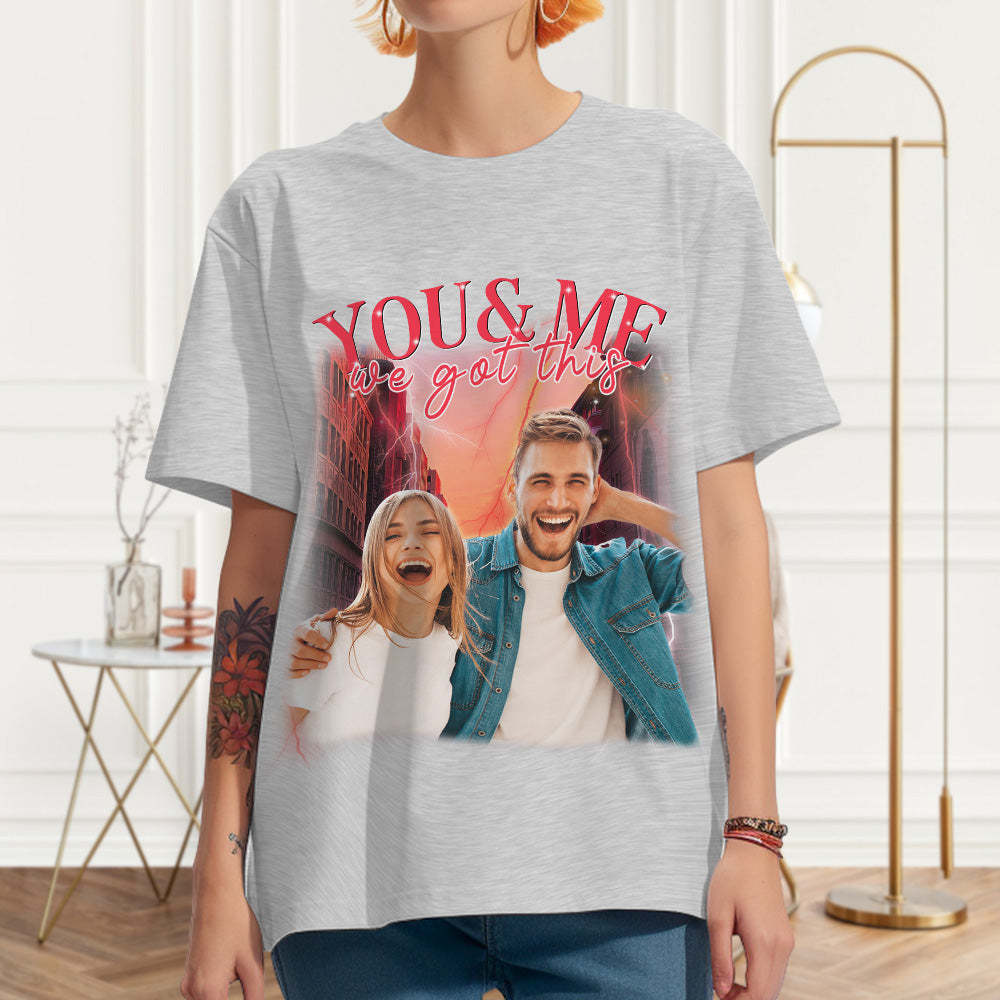 T-shirt Vintage Avec Photo Personnalisée T-shirt Personnalisé Avec Nom De Couple - VisageChaussettes