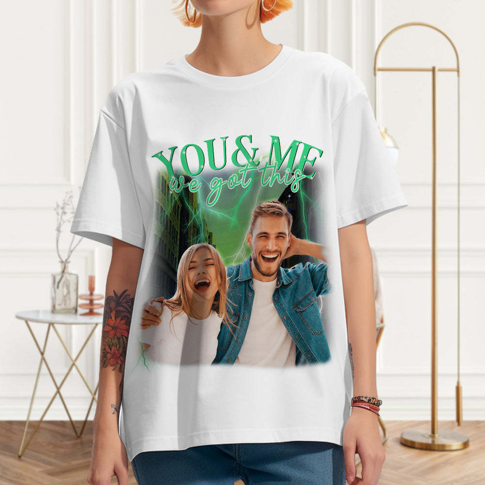 T-shirt Vintage Avec Photo Personnalisée T-shirt Personnalisé Avec Nom De Couple - VisageChaussettes