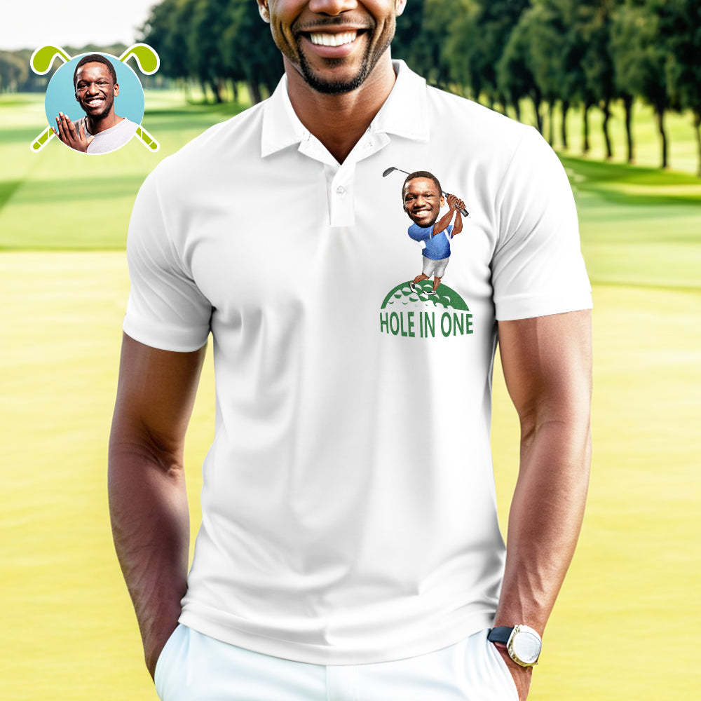 Polo Personnalisé Avec Visage Personnalisé, Trou Drôle En Une, Chemises De Golf Avec Photo Personnalisée Dans Votre Choix De Teint - MyFaceSocksFR