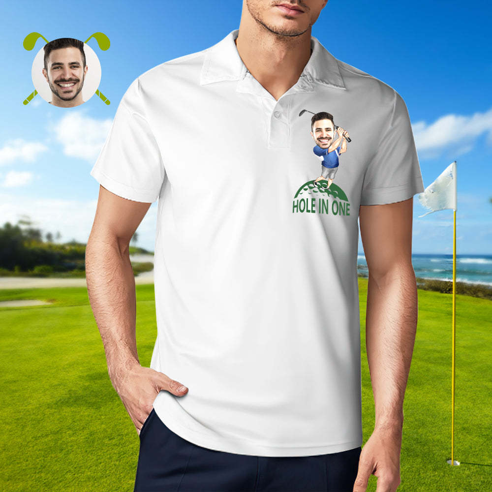 Polo Personnalisé Avec Visage Personnalisé, Trou Drôle En Une, Chemises De Golf Avec Photo Personnalisée Dans Votre Choix De Teint - MyFaceSocksFR
