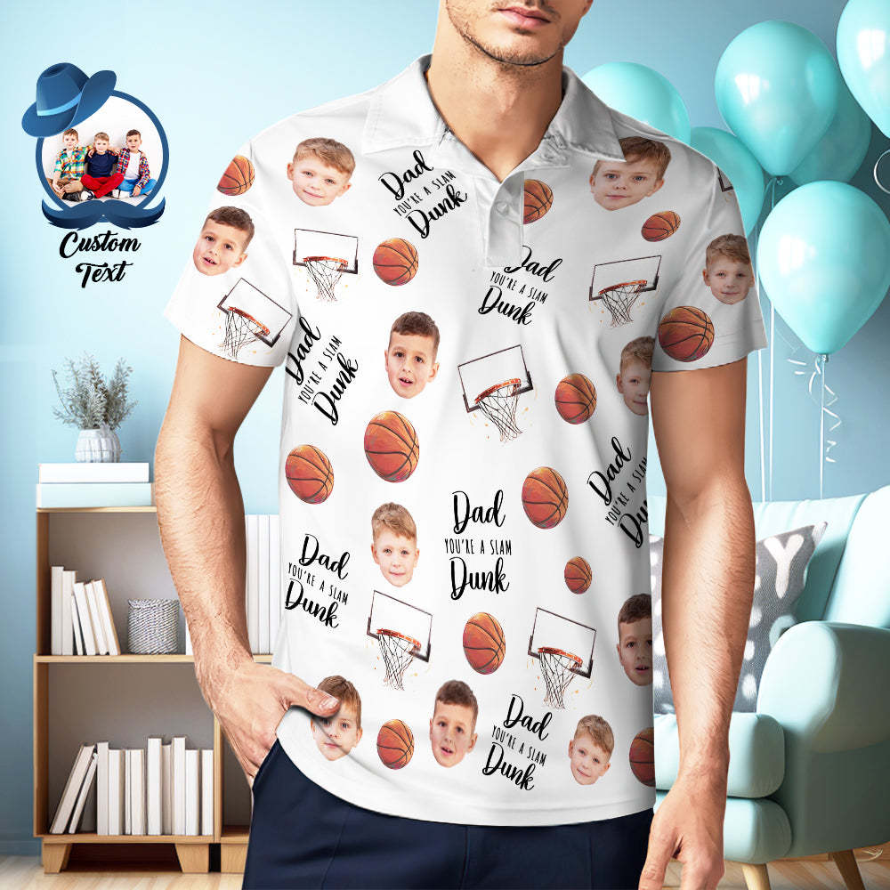 Papa, Tu Es Un Slam Dunk - Polo Photo Personnalisé - MyFaceSocksFR