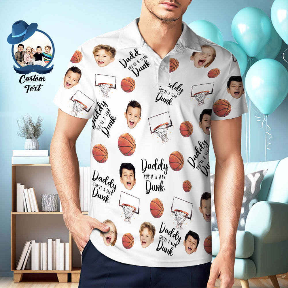 Papa, Tu Es Un Slam Dunk - Polo Photo Personnalisé - MyFaceSocksFR