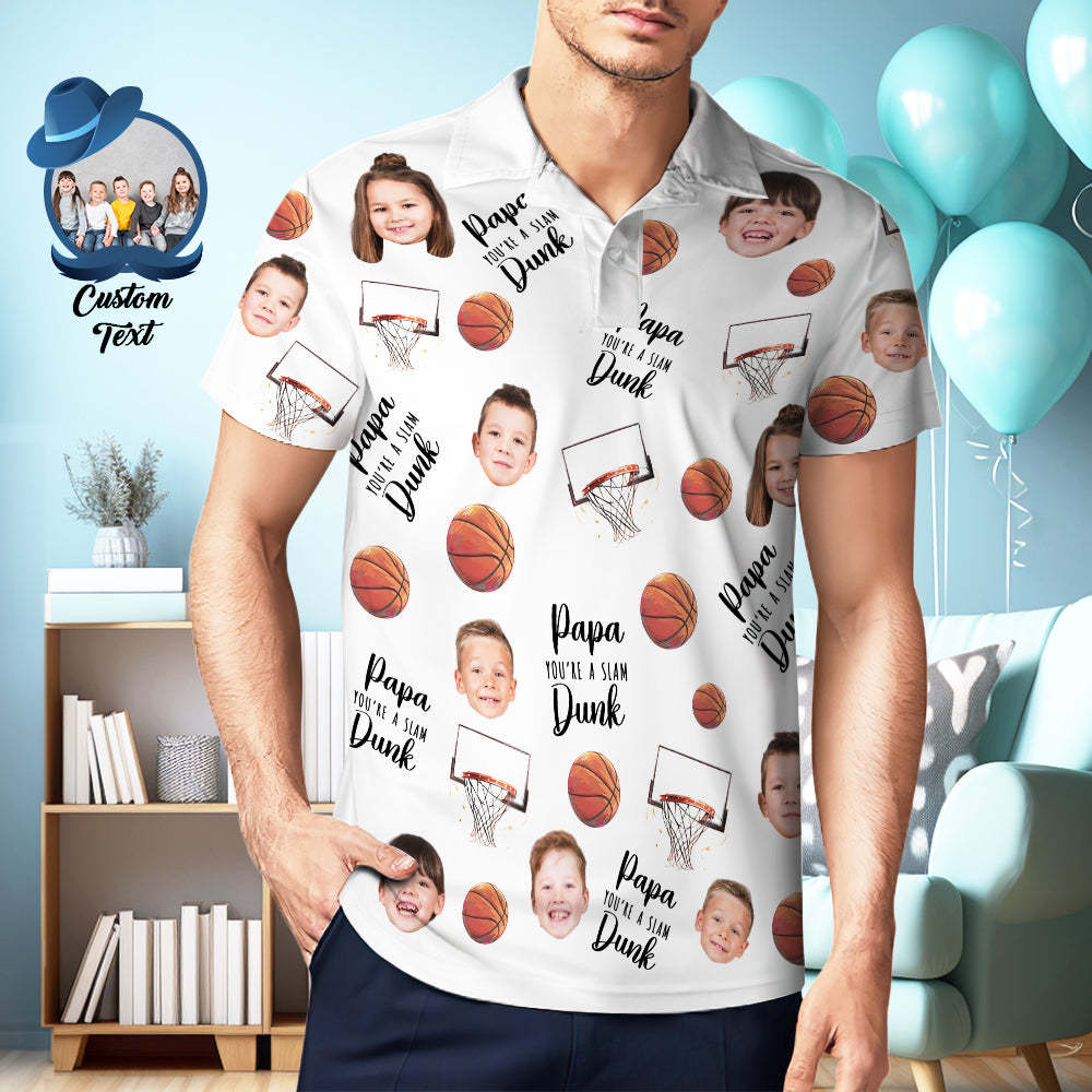 Papa, Tu Es Un Slam Dunk - Polo Photo Personnalisé - MyFaceSocksFR