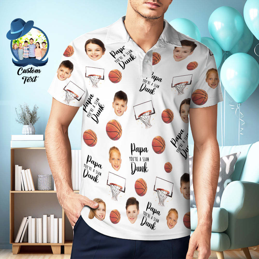 Papa, Tu Es Un Slam Dunk - Polo Photo Personnalisé - MyFaceSocksFR