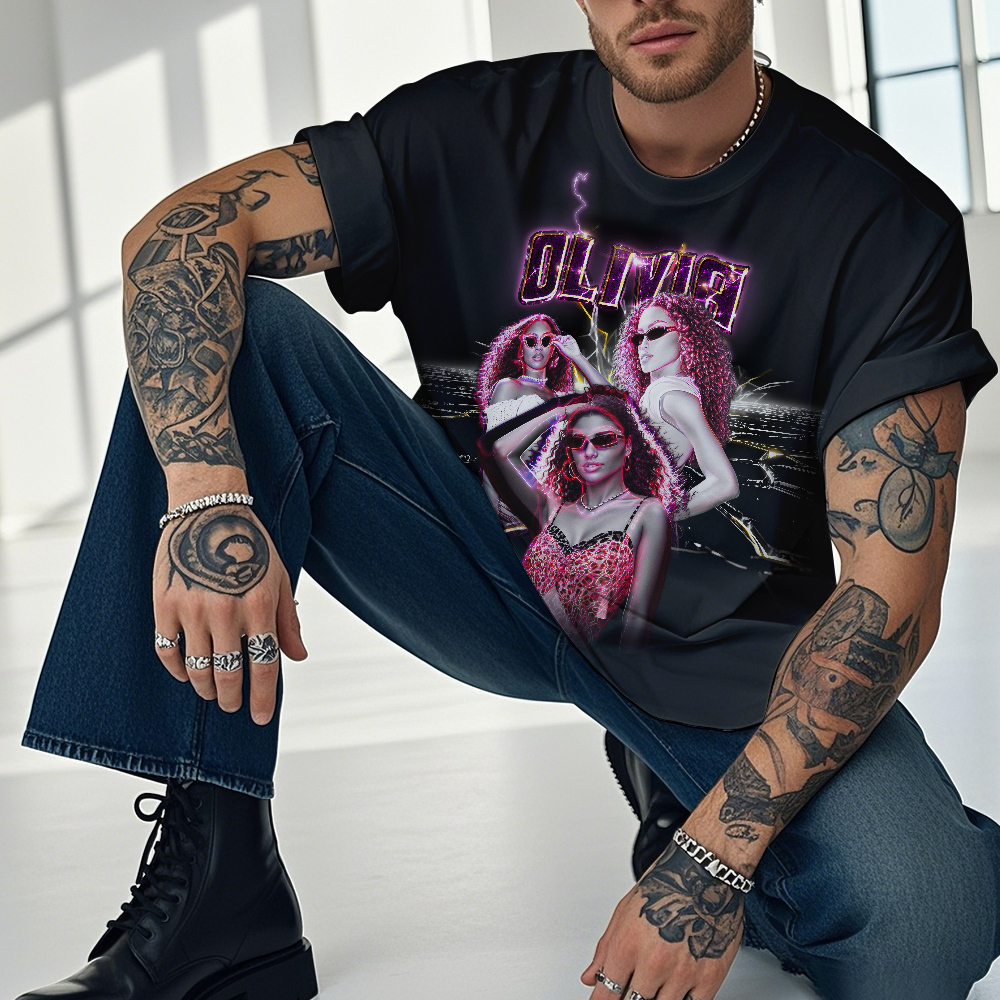 T-shirt De Mode Rétro Personnalisé, Cadeau De Noël Avec Photo Personnalisée Avec Style Vintage - MyFaceSocksFR