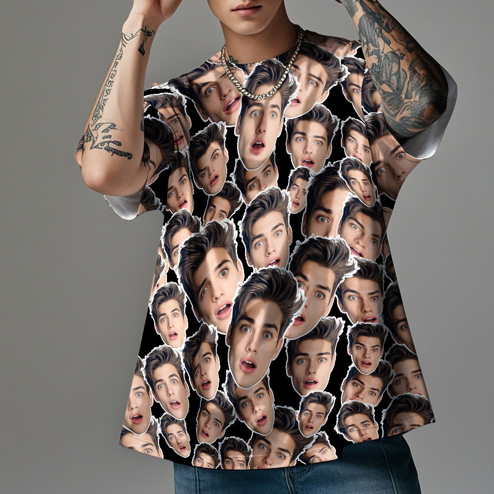 T-shirts Vintage Personnalisés Avec Photo De Visage De Purée Cadeaux De Saint-valentin - MyFaceSocksFR