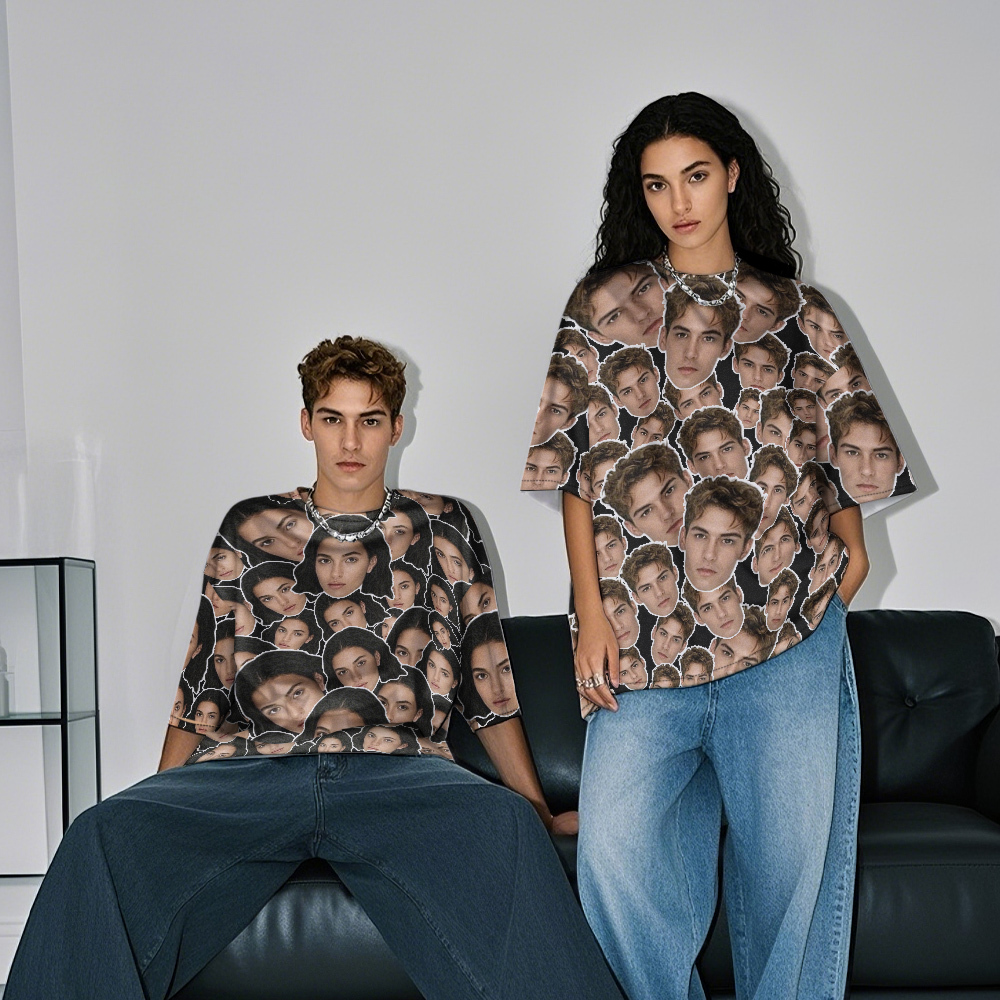 T-shirts Vintage Personnalisés Avec Photo De Visage De Purée Cadeaux De Saint-valentin - MyFaceSocksFR