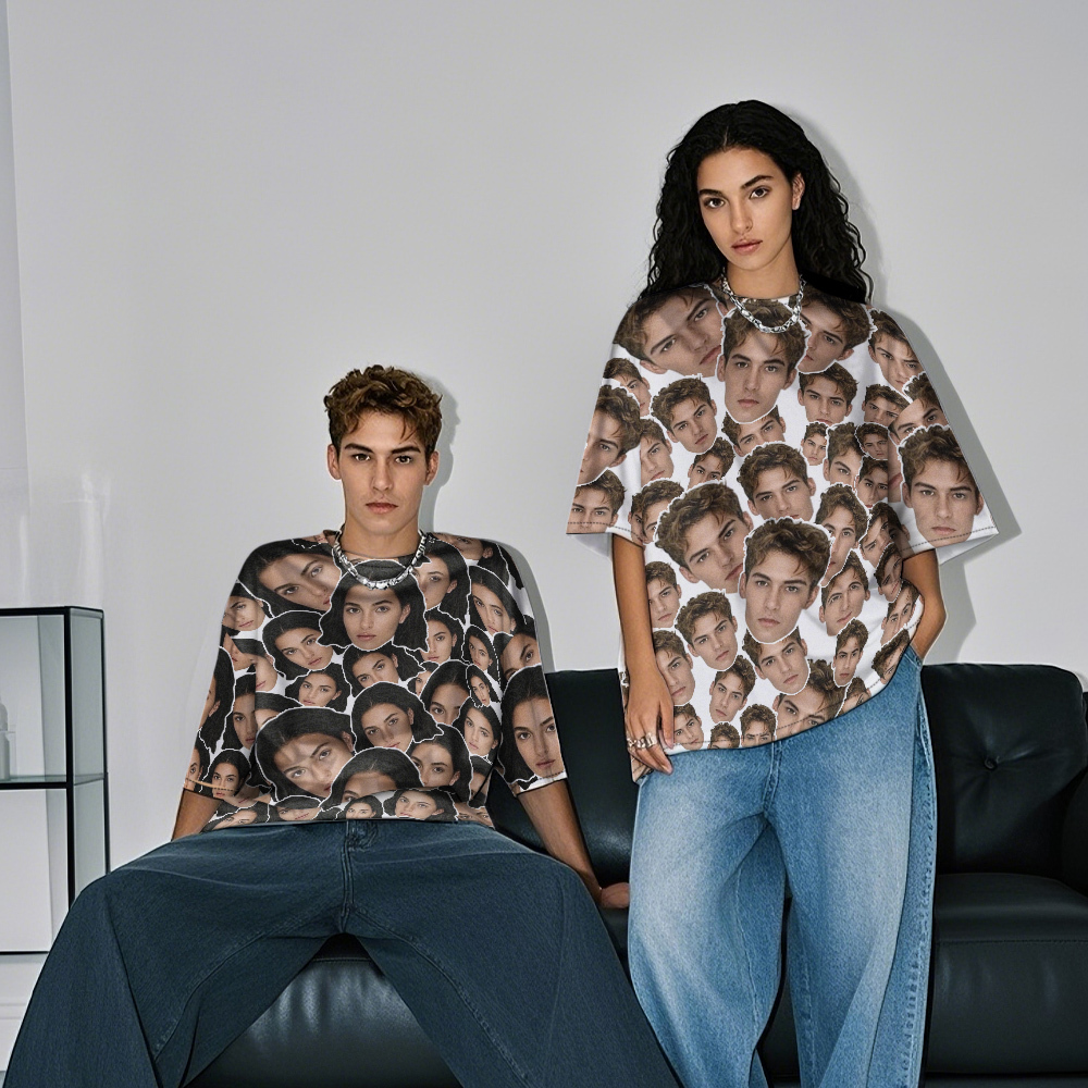 T-shirts Vintage Personnalisés Avec Photo De Visage De Purée Cadeaux De Saint-valentin - MyFaceSocksFR