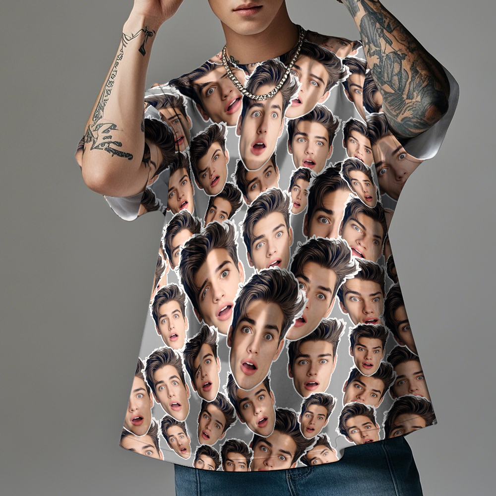 T-shirts Vintage Personnalisés Avec Photo De Visage De Purée Cadeaux De Saint-valentin - MyFaceSocksFR