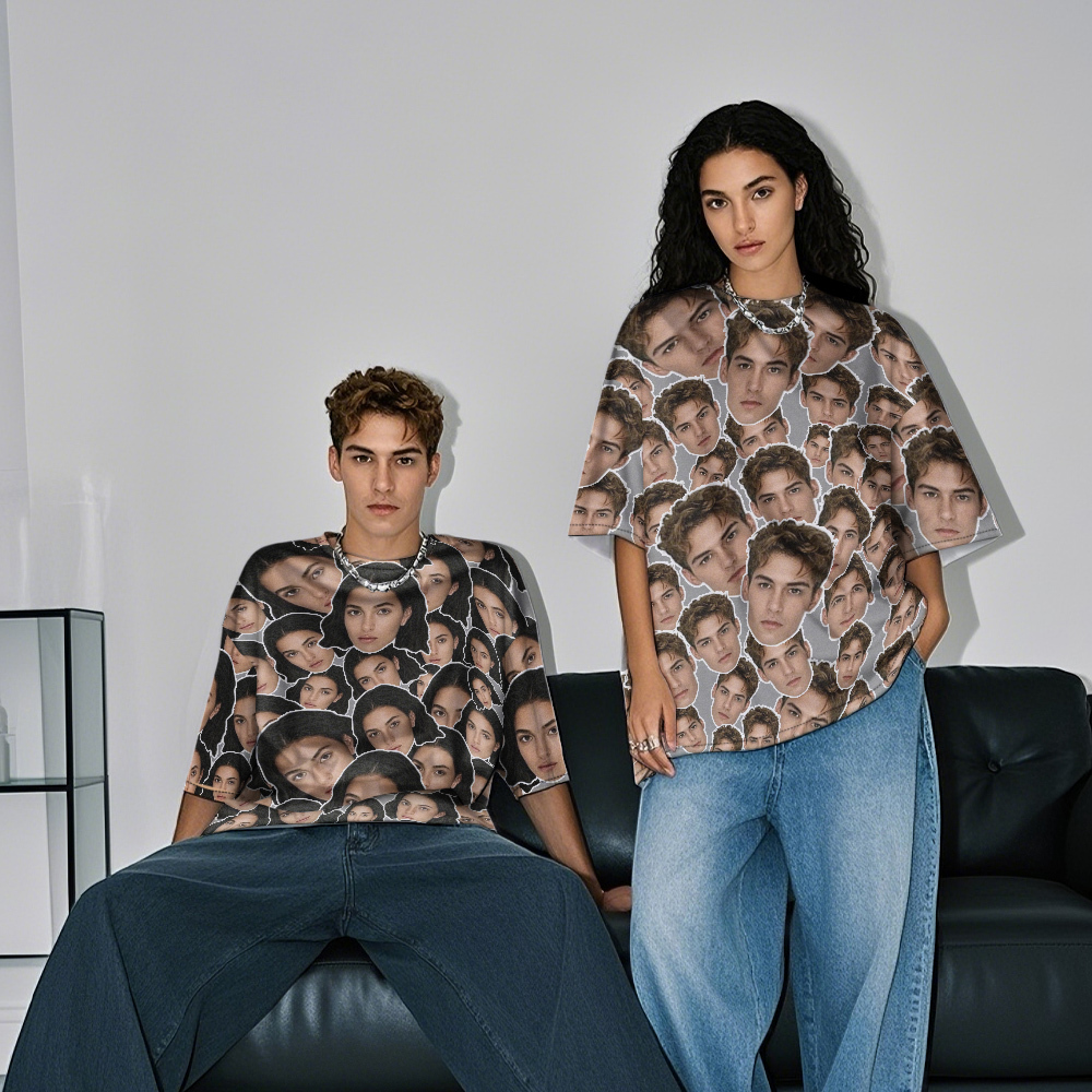 T-shirts Vintage Personnalisés Avec Photo De Visage De Purée Cadeaux De Saint-valentin - MyFaceSocksFR