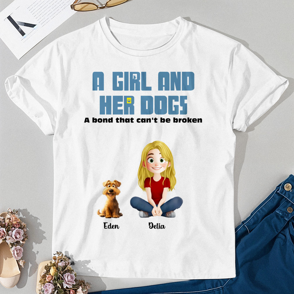 T-shirt De Dessin Animé Personnalisé, Lien Incassable Avec Mes Chiens, Chemise Avec Nom Personnalisé - MyFaceSocksFR