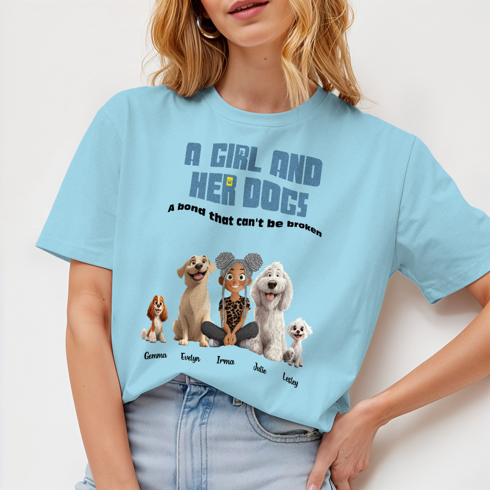 T-shirt De Dessin Animé Personnalisé, Lien Incassable Avec Mes Chiens, Chemise Avec Nom Personnalisé - MyFaceSocksFR