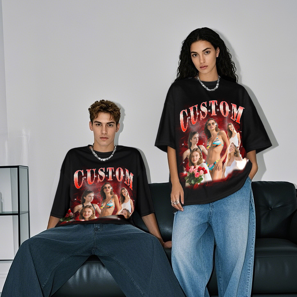 T-shirt Vintage Personnalisé Avec Photo Et Nom Complet, Cadeau Pour Amoureux - MyFaceSocksFR