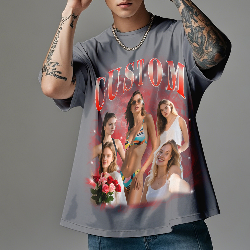 T-shirt Vintage Personnalisé Avec Photo Et Nom Complet, Cadeau Pour Amoureux - MyFaceSocksFR