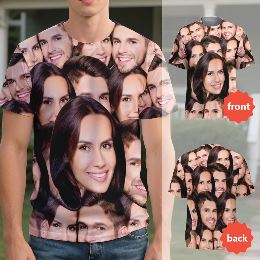 T-shirt Personnalisé Avec Visage Pour Homme, T-shirts Personnalisés Avec Visages De Famille, T-shirts Photo Personnalisés Pour Homme, Cadeau Pour La Fête Des Pères, T-shirt Avec Visages Sur Toute La Surface - MyFaceSocksFR