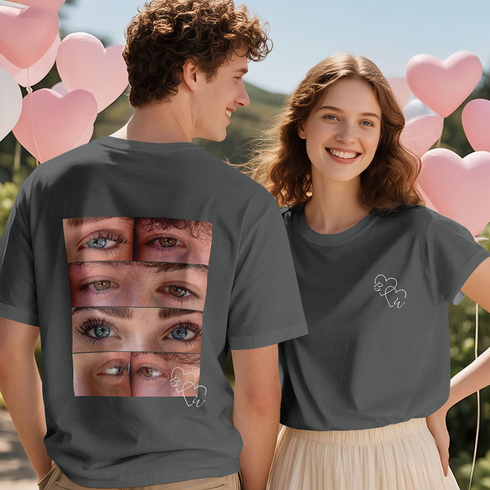 T-shirt Photo Personnalisé, Chemise Yeux Personnalisée Pour Couple - MyFaceSocksFR