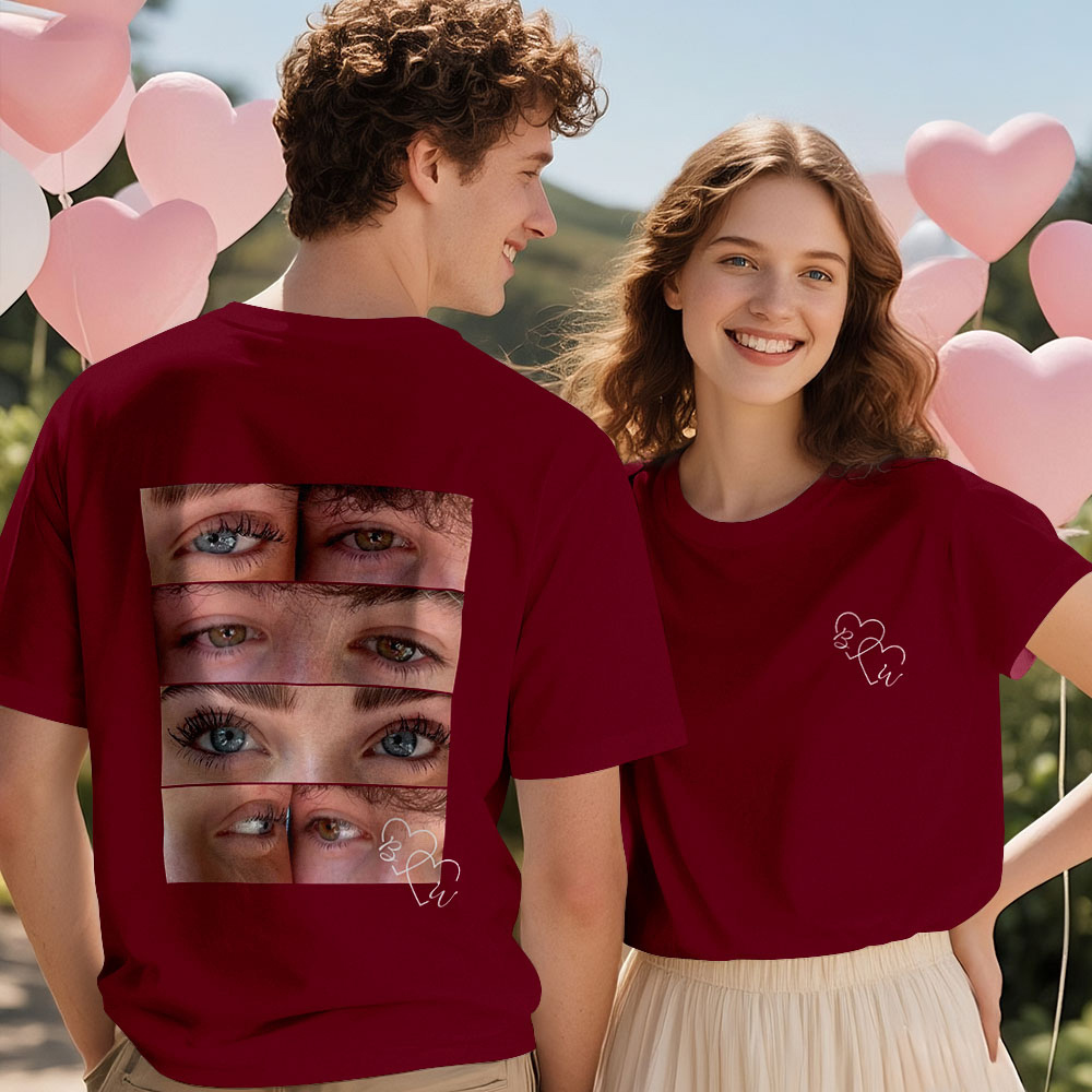 T-shirt Photo Personnalisé, Chemise Yeux Personnalisée Pour Couple - MyFaceSocksFR