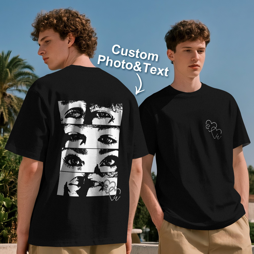T-shirt Photo Personnalisé, Chemise Yeux Personnalisée Pour Couple - MyFaceSocksFR
