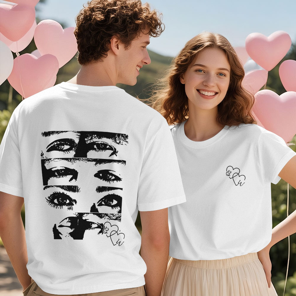 T-shirt Photo Personnalisé, Chemise Yeux Personnalisée Pour Couple - MyFaceSocksFR