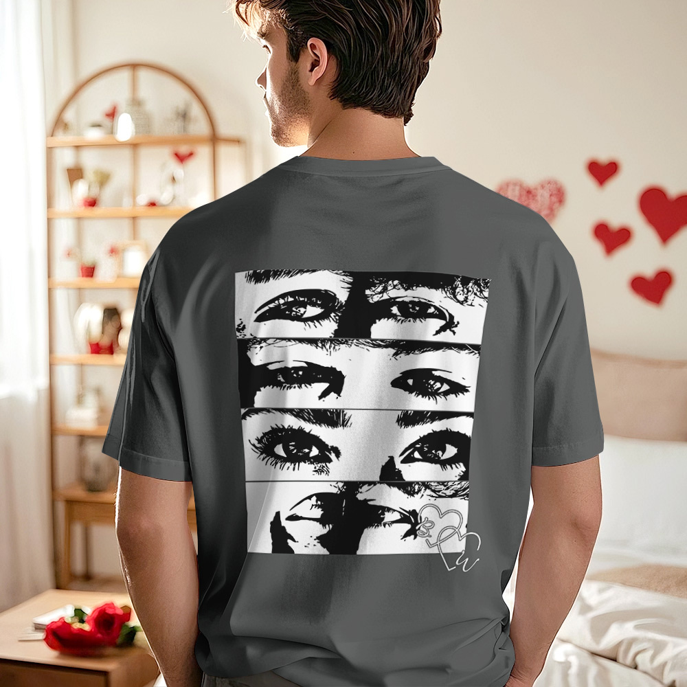 T-shirt Photo Personnalisé, Chemise Yeux Personnalisée Pour Couple - MyFaceSocksFR