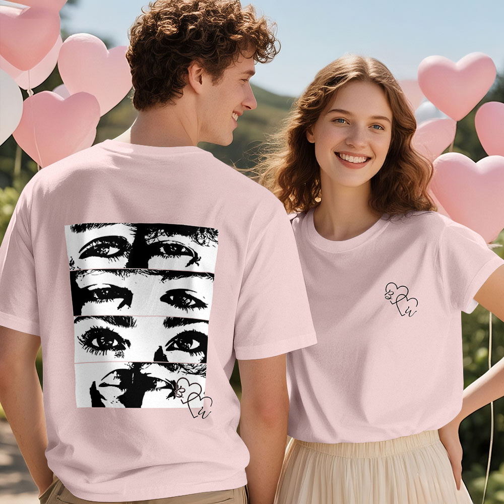 T-shirt Photo Personnalisé, Chemise Yeux Personnalisée Pour Couple - MyFaceSocksFR