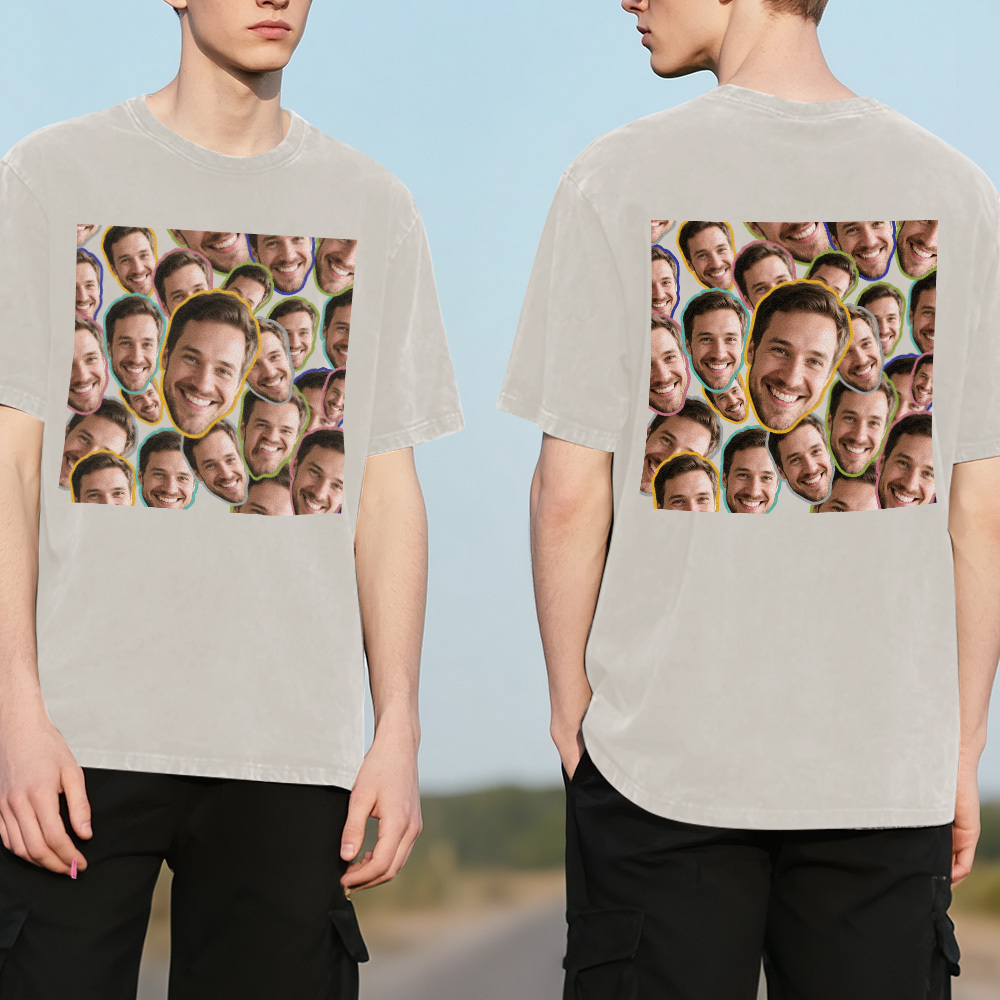 T-shirt Personnalisé Face Mash, Photo Personnalisée, Multicolore, Amusant, Cadeau Pour La Fête Des Pères - MyFaceSocksFR