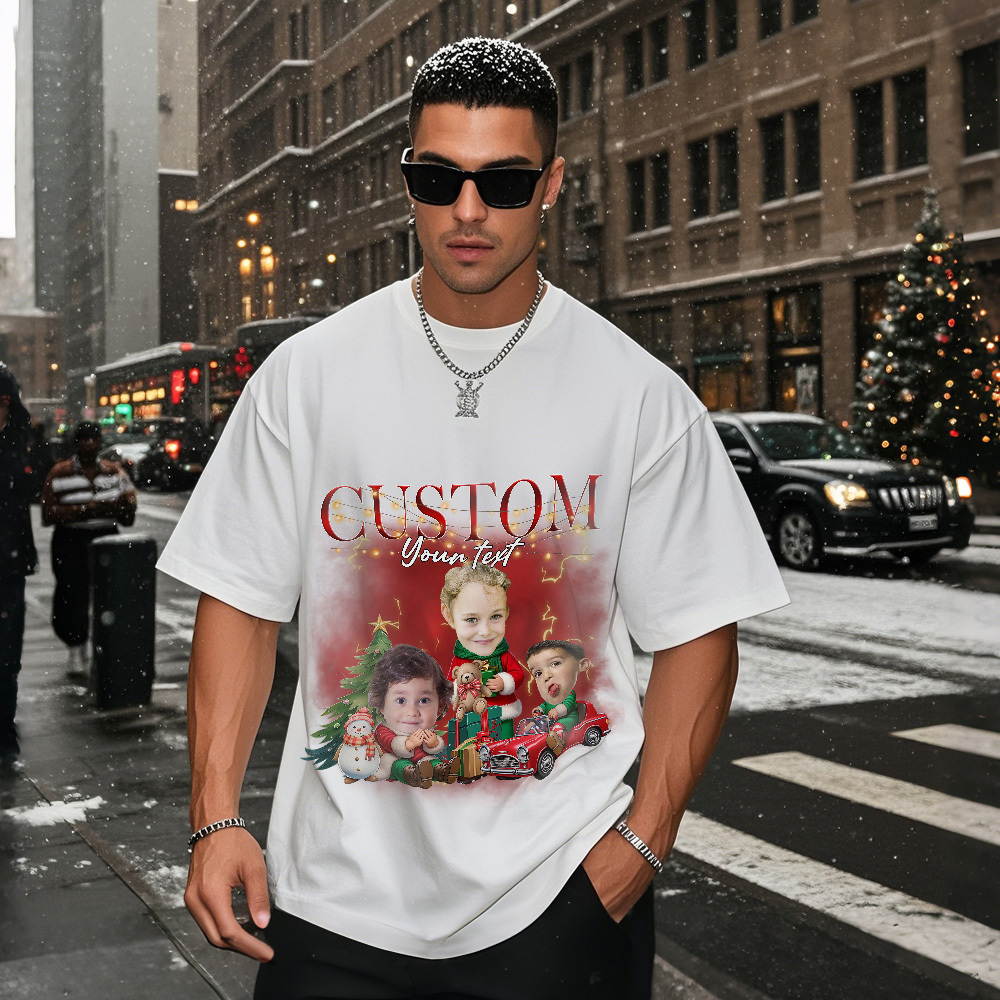 T-shirt Photo Personnalisé Avec Le Père Noël, Style Rétro, Pour Noël, Mignon Et Mignon, Cadeau De Noël Personnalisé Et Amusant Pour Couples Et Amis. - MyFaceSocksFR