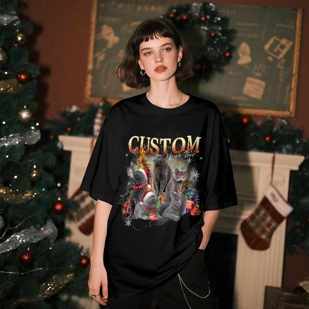 T-shirt Personnalisé Pour Propriétaire D'animal De Compagnie - Photo De Chat Mignon - Cadeau De Noël Idéal Pour Les Amoureux Des Animaux - MyFaceSocksFR