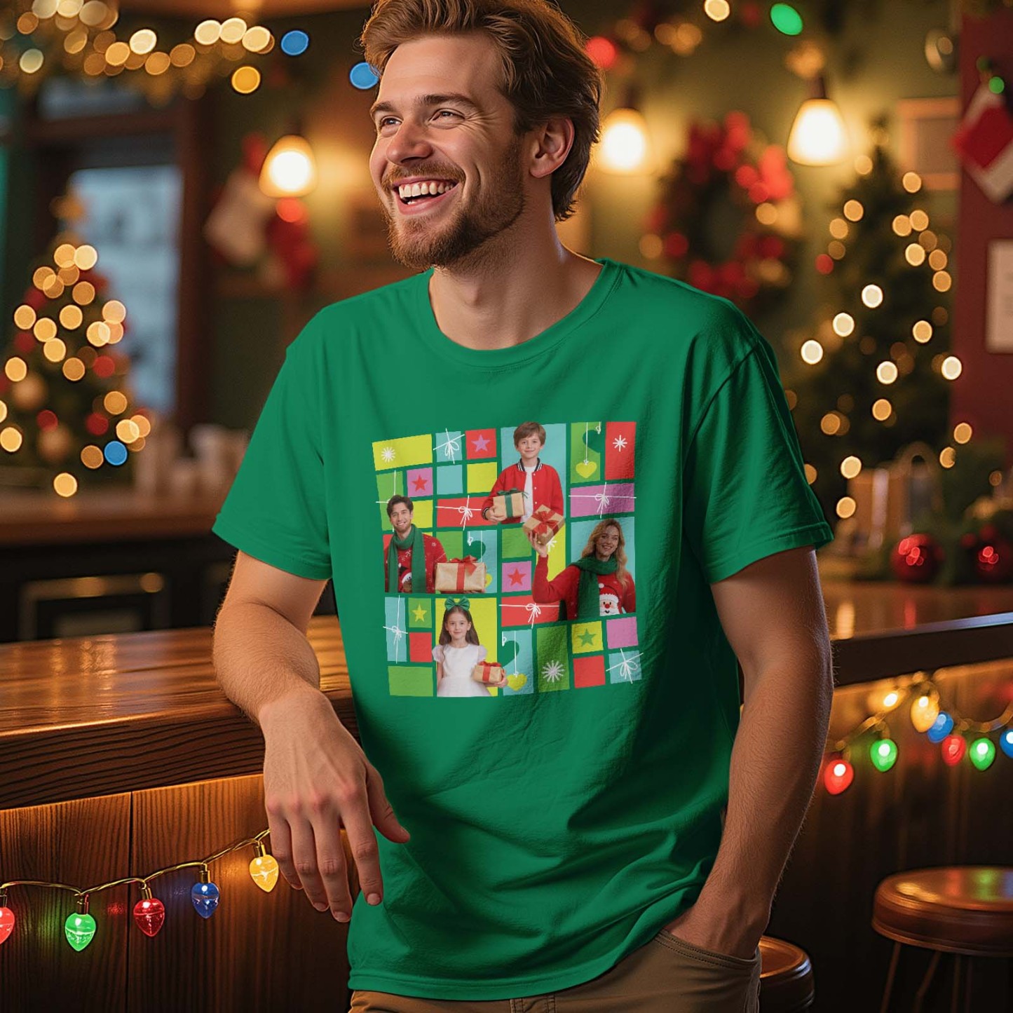 T-shirts Photo Personnalisés Multi-images - Cadeau De Noël Personnalisé Pour La Famille Et Les Amis - MyFaceSocksFR