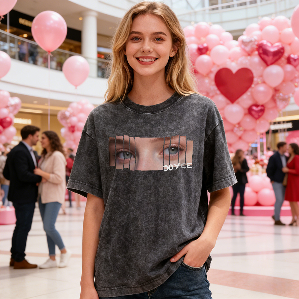 T-shirt Personnalisé « Yeux » Pour Saint Valentin, Avec Photo Et Nom, Idéal Pour Les Amoureux.