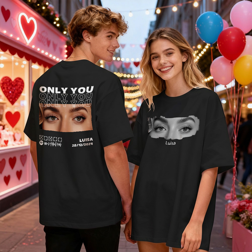 Yeux Personnalisés Chemise Blanche Girlfriend Eyes Tee Photo Personnalisée Et Nom Idée Cadeau Saint-valentin - MyFaceSocksFR