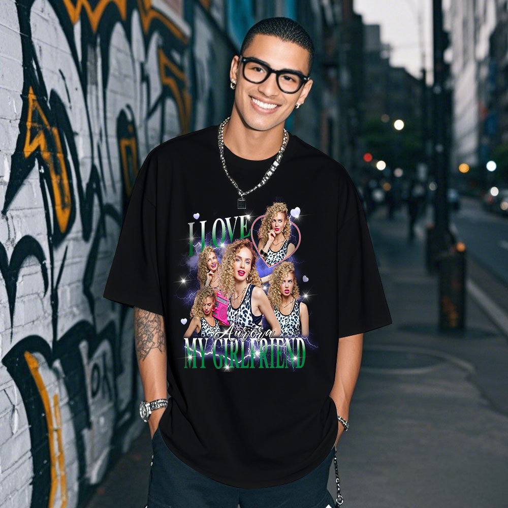 T-shirt Photo Personnalisé « j'aime Ma Copine » - Cadeau Pour Couple, Anniversaire, Saint-valentin - MyFaceSocksFR