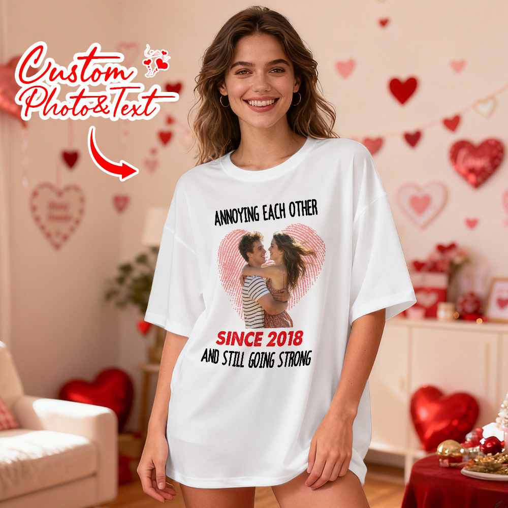 T-shirt Photo Personnalisé Pour Couple, Avec Empreinte Digitale En Forme De Cœur, Cadeau D'anniversaire Ou De Saint-valentin Pour Les Couples. - MyFaceSocksFR