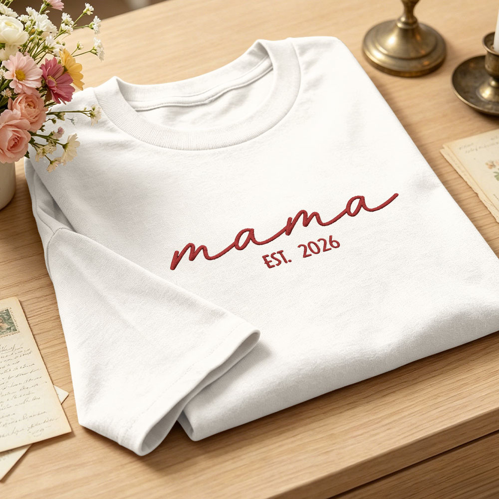 T-shirt Brodé Personnalisé « maman » Pour Annoncer Une Grossesse - Idée Cadeau Pour La Fête Des Mères - MyFaceSocksFR