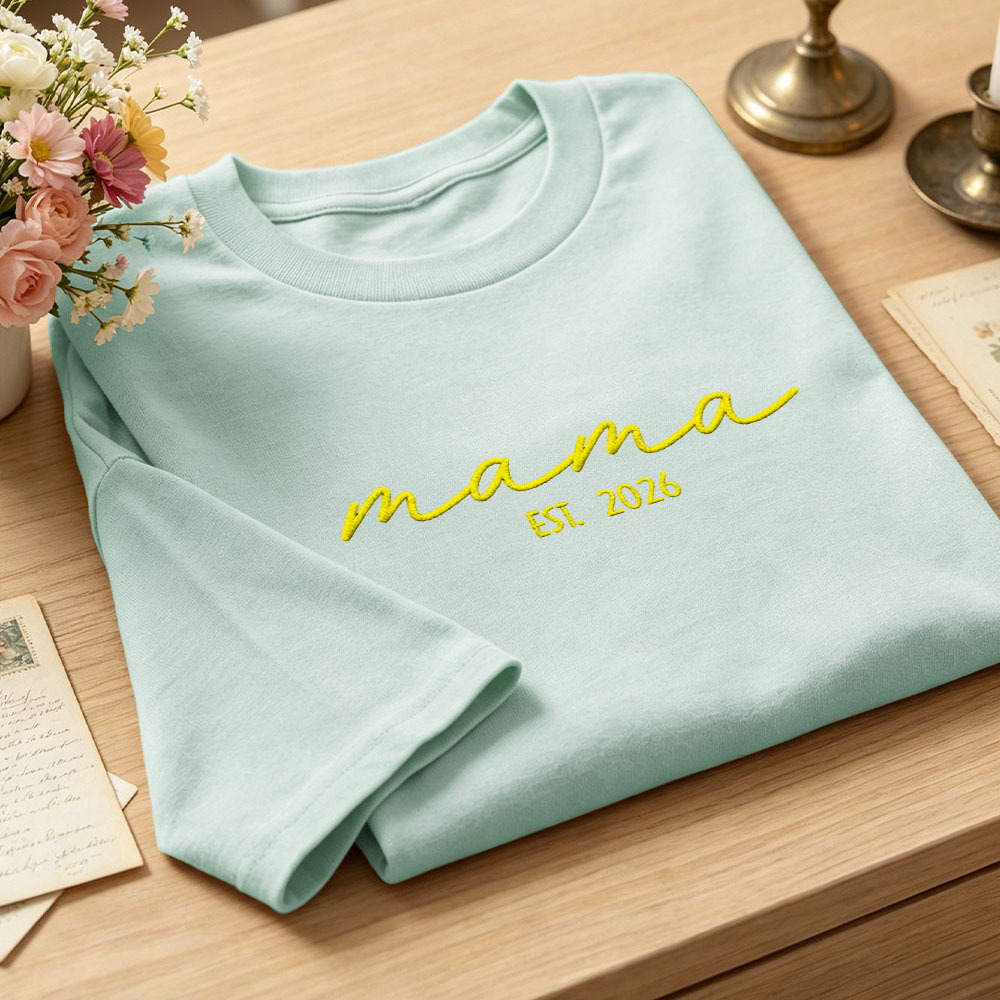 T-shirt Brodé Personnalisé « maman » Pour Annoncer Une Grossesse - Idée Cadeau Pour La Fête Des Mères - MyFaceSocksFR