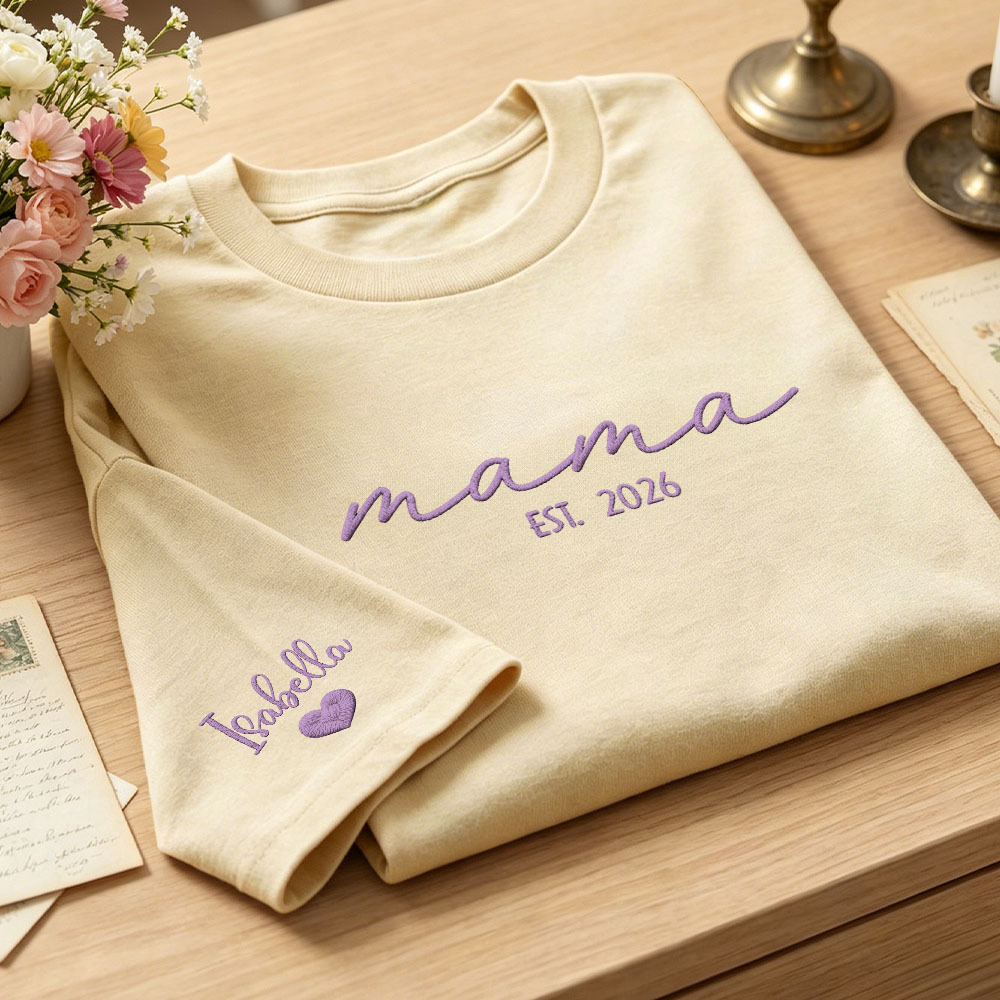 T-shirt Brodé Personnalisé « maman » Pour Annoncer Une Grossesse - Idée Cadeau Pour La Fête Des Mères - MyFaceSocksFR