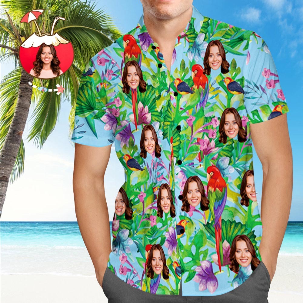 Chemises Tropicales Personnalisées Avec Visage Chemise Hawaïenne Personnalisée Visage Perroquet - VisageChaussettes