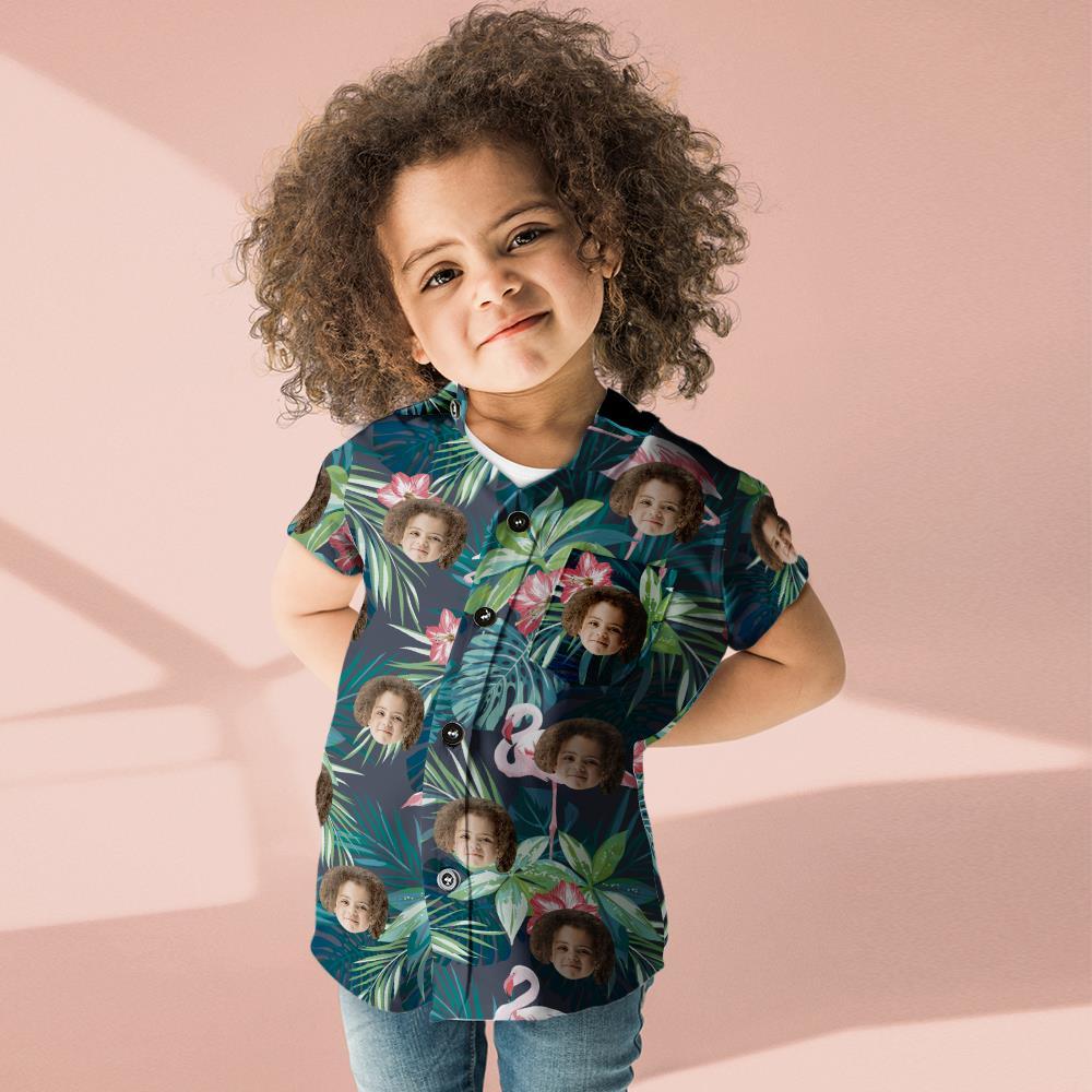 Chemise Hawaïenne Photo Personnalisée Parent-enfant Porte Visage Personnalisé Chemise Hawaïenne Cadeau Fleur Flamant Rose - VisageChaussettes