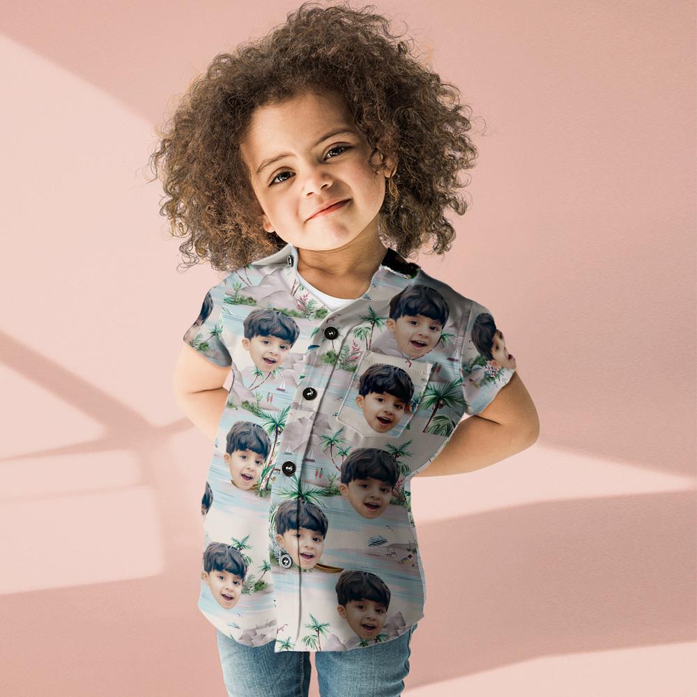 Chemise Hawaïenne Photo Personnalisée Parent-enfant Porte Visage Personnalisé Chemise Hawaïenne Cadeau Vue Mer - VisageChaussettes