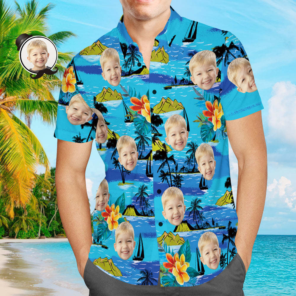 Chemise Hawaïenne De Visage Personnalisé Chemises Tropicales Personnalisées Chemise Hawaïenne Imprimée Pour Hommes Chemise De Fête Des Pères Cadeau Pour Papa - VisageChaussettes
