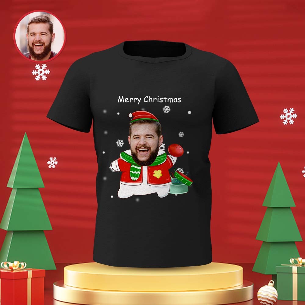 T-shirt Visage Personnalisé T-shirt Photo Personnalisé Cadeau Pour Femme Et Homme Joyeux Noël - VisageChaussettes