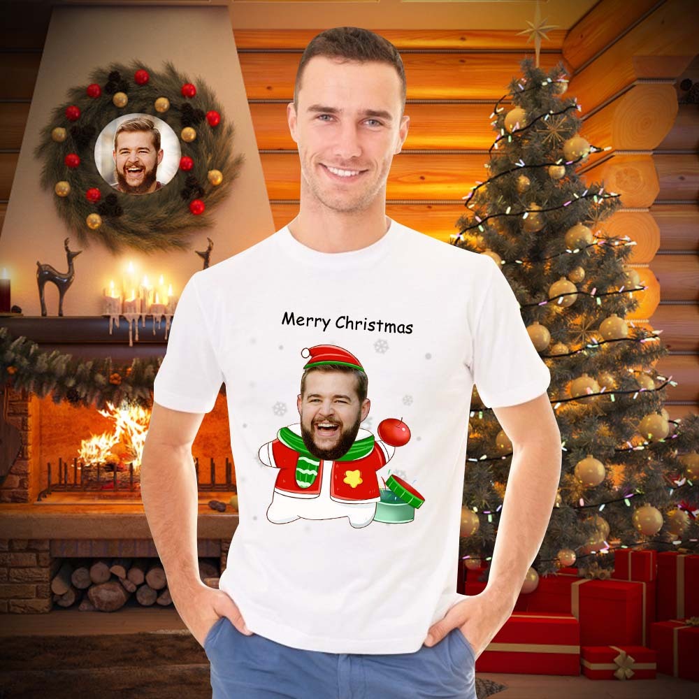 T-shirt Visage Personnalisé T-shirt Photo Personnalisé Cadeau Pour Femme Et Homme Joyeux Noël - VisageChaussettes