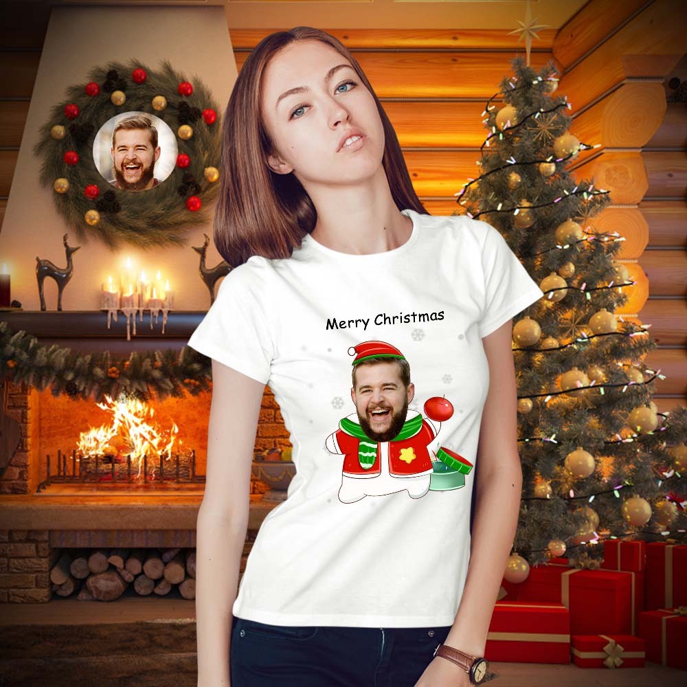 T-shirt Visage Personnalisé T-shirt Photo Personnalisé Cadeau Pour Femme Et Homme Joyeux Noël - VisageChaussettes
