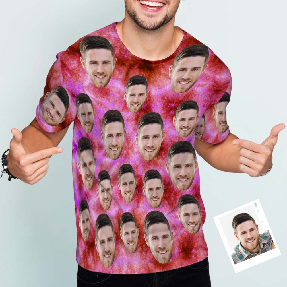 T-shirt Homme Visage Personnalisé Photo Personnalisé T-shirt Tie Dye Drôle Cadeau Pour Homme Rose - VisageChaussettes