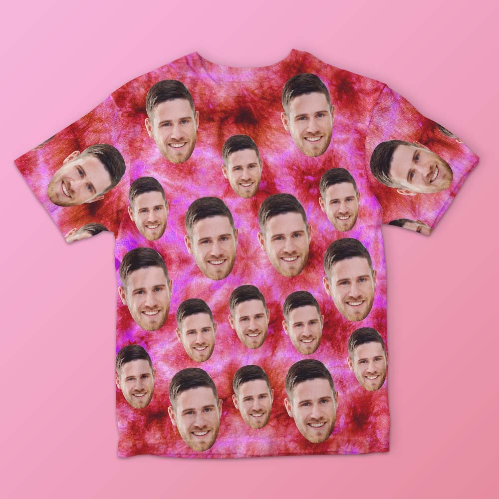 T-shirt Homme Visage Personnalisé Photo Personnalisé T-shirt Tie Dye Drôle Cadeau Pour Homme Rose - VisageChaussettes