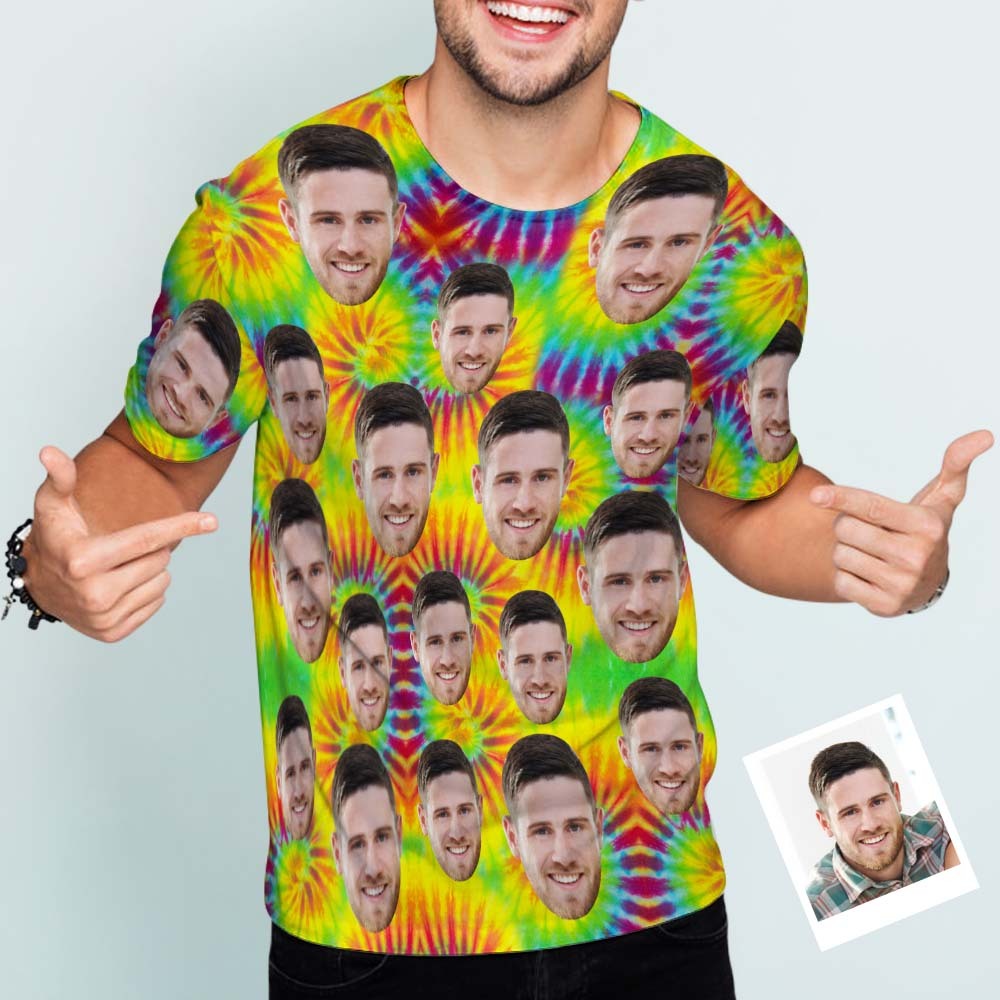 T-shirt Homme Visage Personnalisé Photo Personnalisé T-shirt Tie Dye Drôle Cadeau Pour Homme Coloré - VisageChaussettes